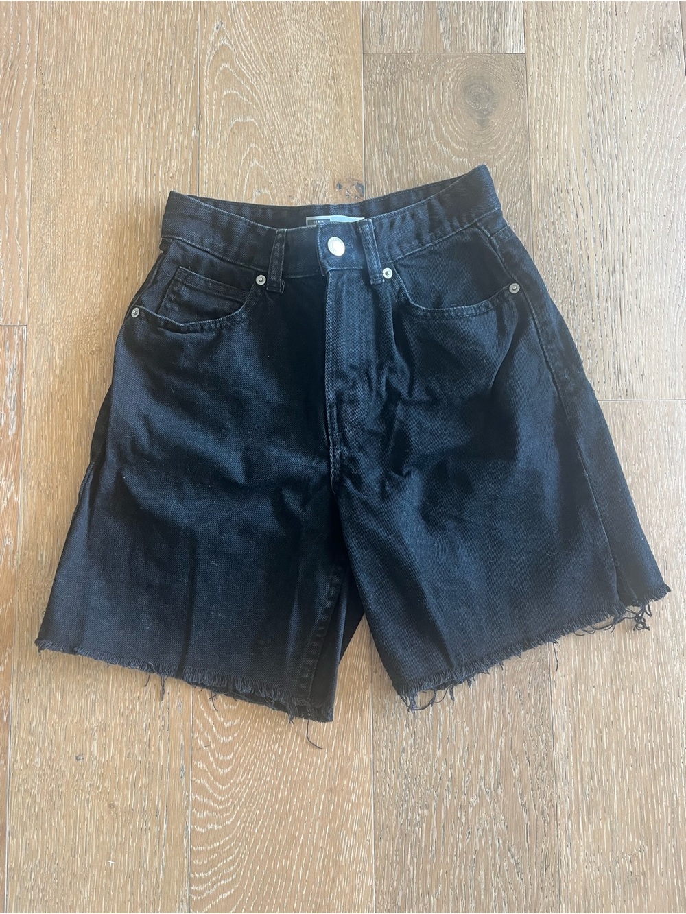 Bershka Black Denim Shorts with Raw Hem